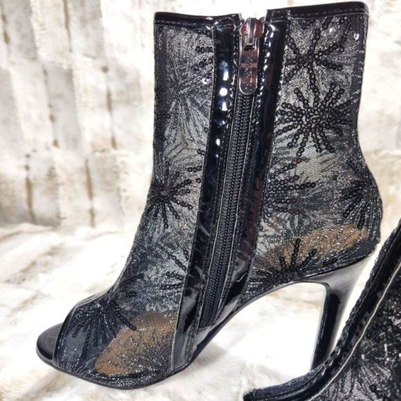☆ Mack J Black Mesh Starburst Sequin High Heel Ankle Boots - Picture 4 of 12